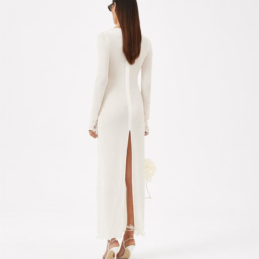 SAKURA MESH LONG SLEEVE MAXI DRESS with FLOWERS