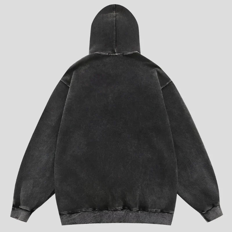 Washed Vintage Punk Goth Men's Streetwear Loose Pullover Hoodie