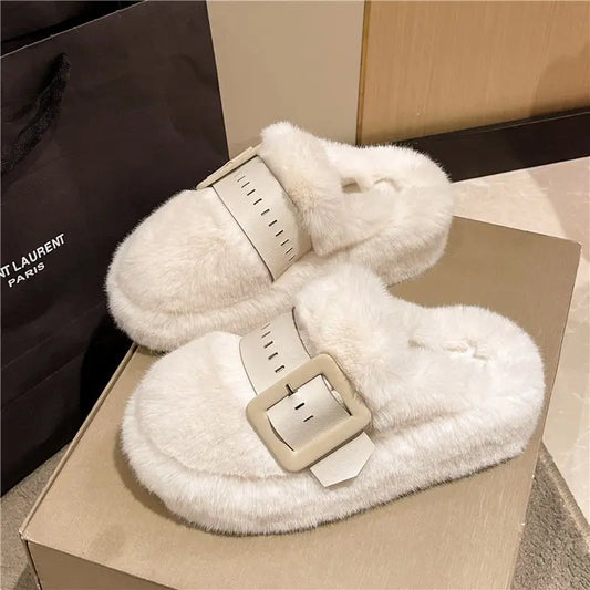 Fluffy Platform Slippers for Women