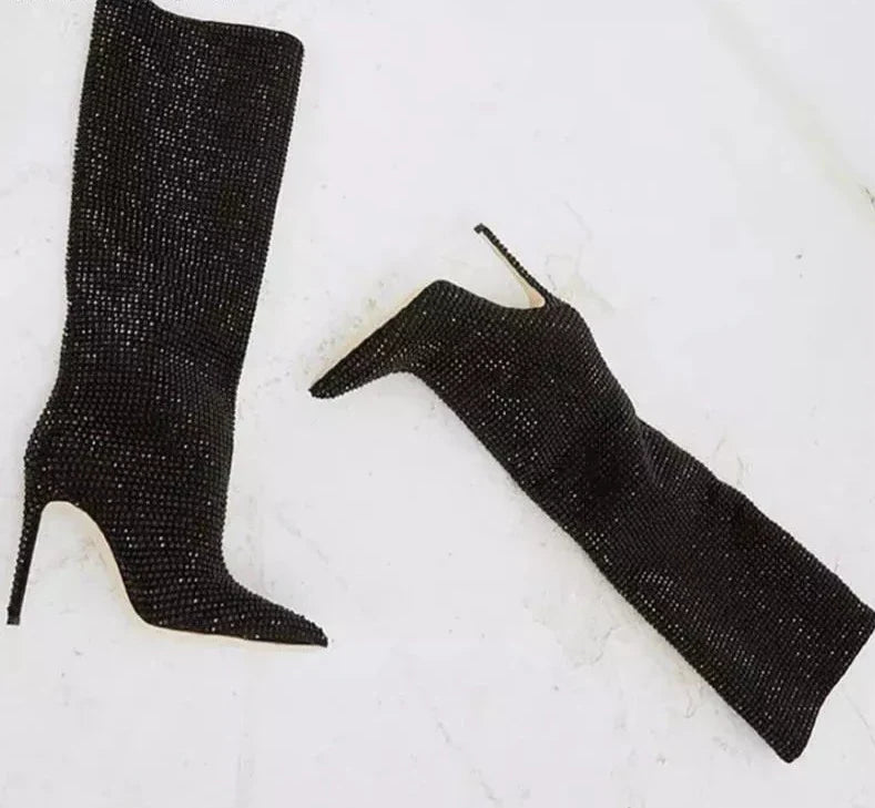 Holly Crystal- Embellished Knee  Boots