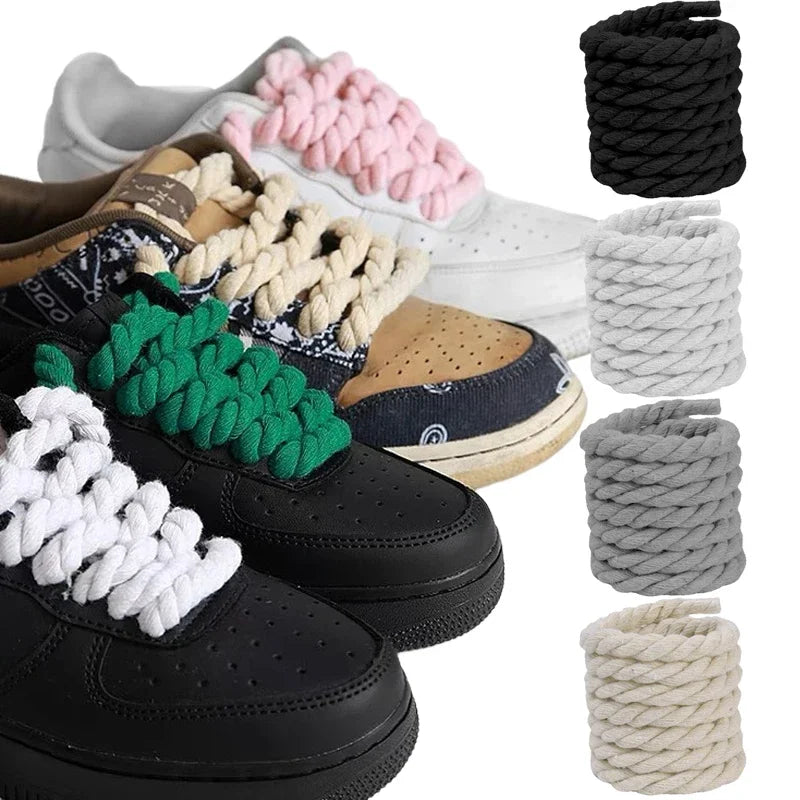 Rope Shoe Strings: 2pcs Bold Cotton Linen Twist Weave Shoelaces