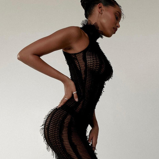 TOMOE SLEEVELESS MESH MINI DRESS