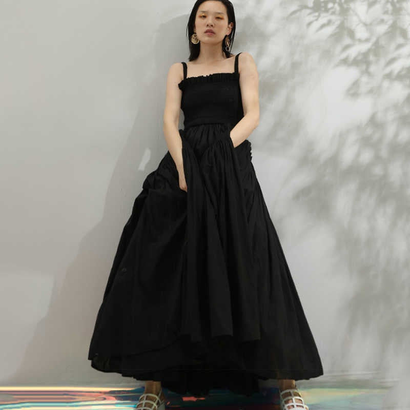 TAKARA BACKLESS STRAPS PUFF MAXI DRESS