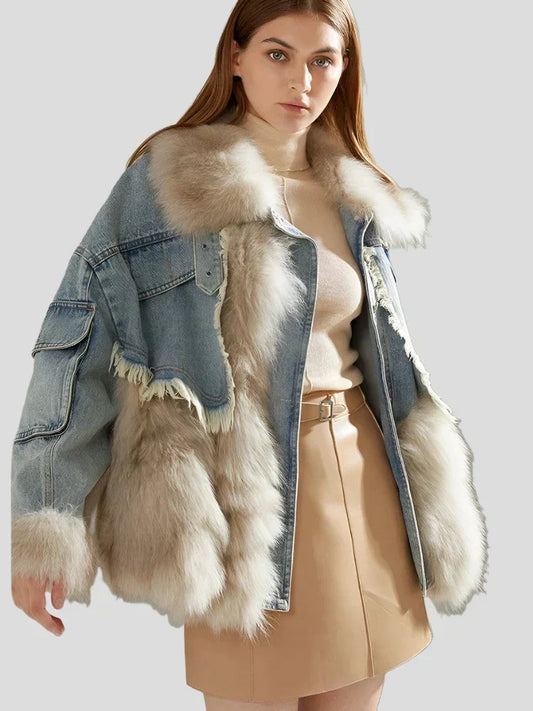 Detachable Fur Denim Jacket for Women