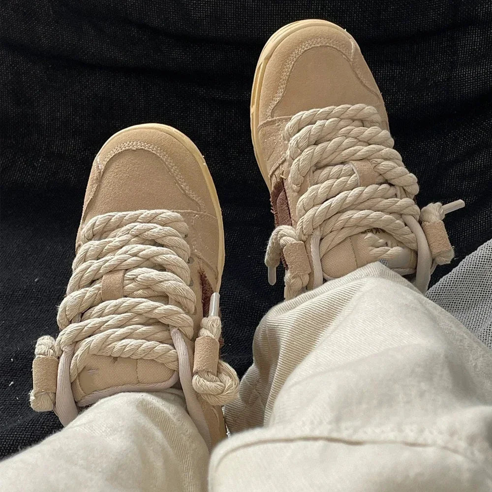 Rope Shoe Strings: 2pcs Bold Cotton Linen Twist Weave Shoelaces