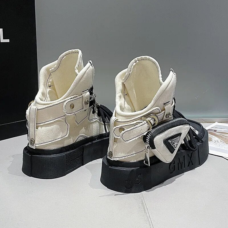 Women's Punk Gothic Denim Canvas Platform Ankle Boots