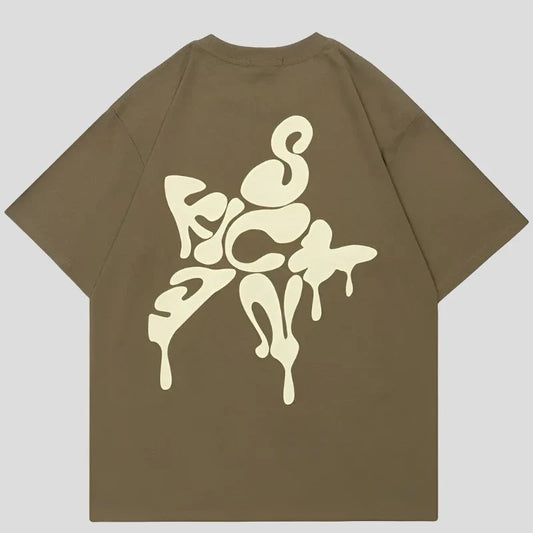 Melting Letter Star Streetwear T-shirt - Unisex Cotton Tee