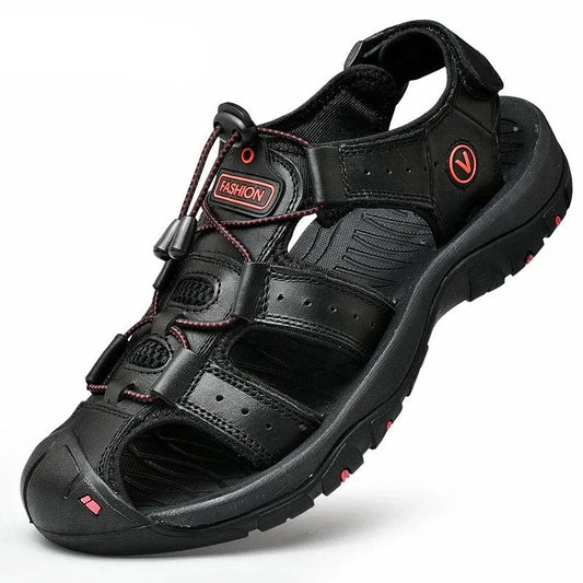 Leather Sandals: Men's Outdoor Anti-Collision Toe Design