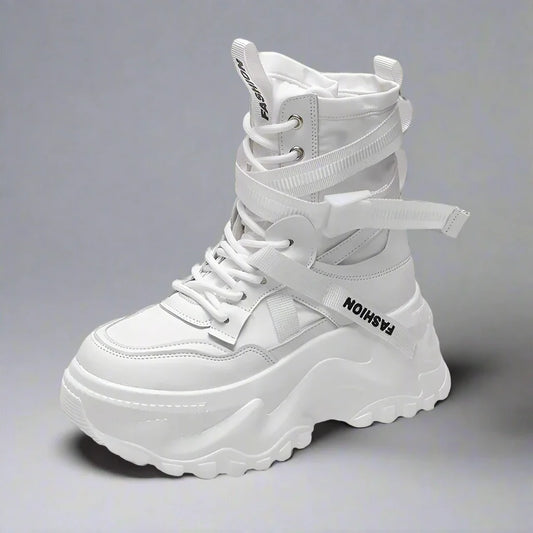 Motorcycle Lace-Up Platform Ankle Boots