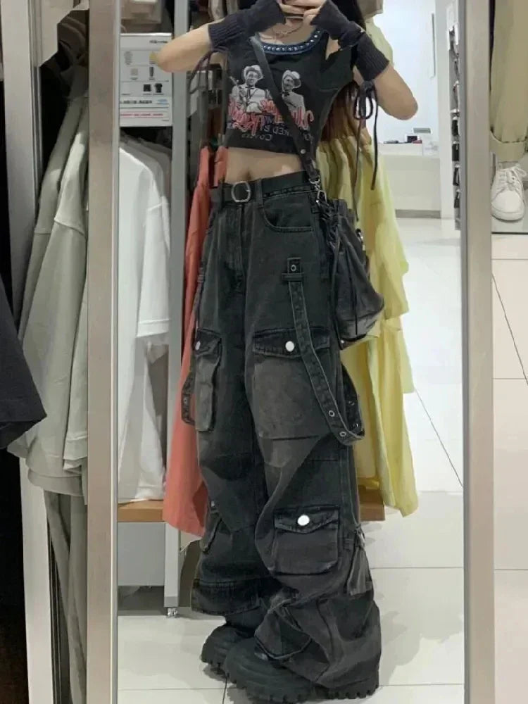 Emo Black Cargo Jeans for Women