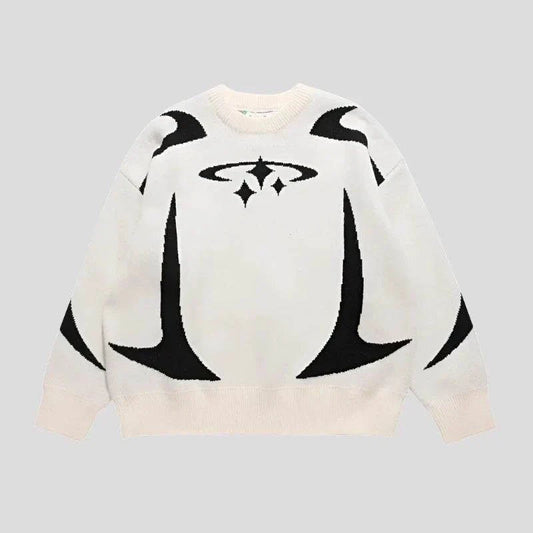 Vintage Knitwear Stars Graphic Pullover Sweater Unisex Loose Aesthetic