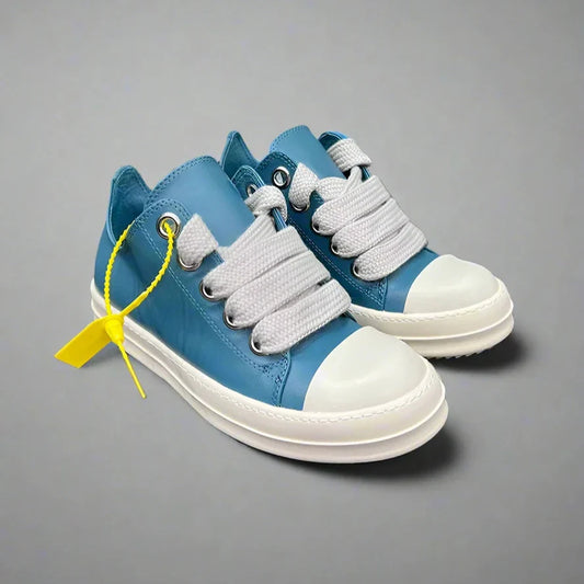 Leather Blue Sneakers with Jumbo Shoelaces