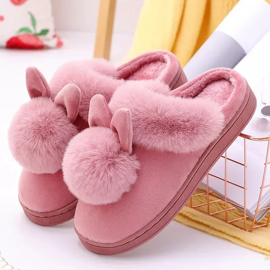 Fluffy Rabbit Plush Slippers for Women