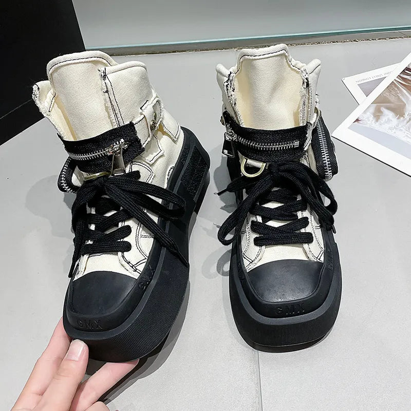 Women's Punk Gothic Denim Canvas Platform Ankle Boots