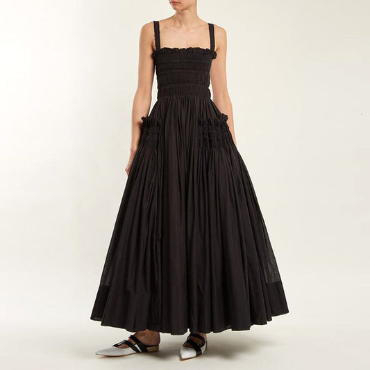TAKARA BACKLESS STRAPS PUFF MAXI DRESS