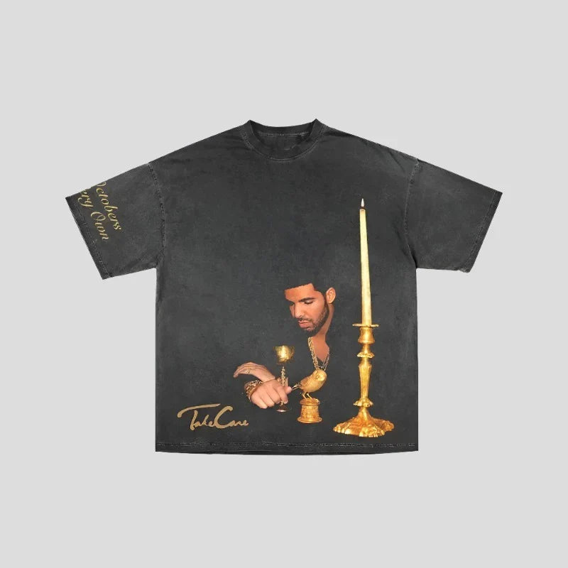 Washed Black T Shirt - Urban Kanye West Graduation Style