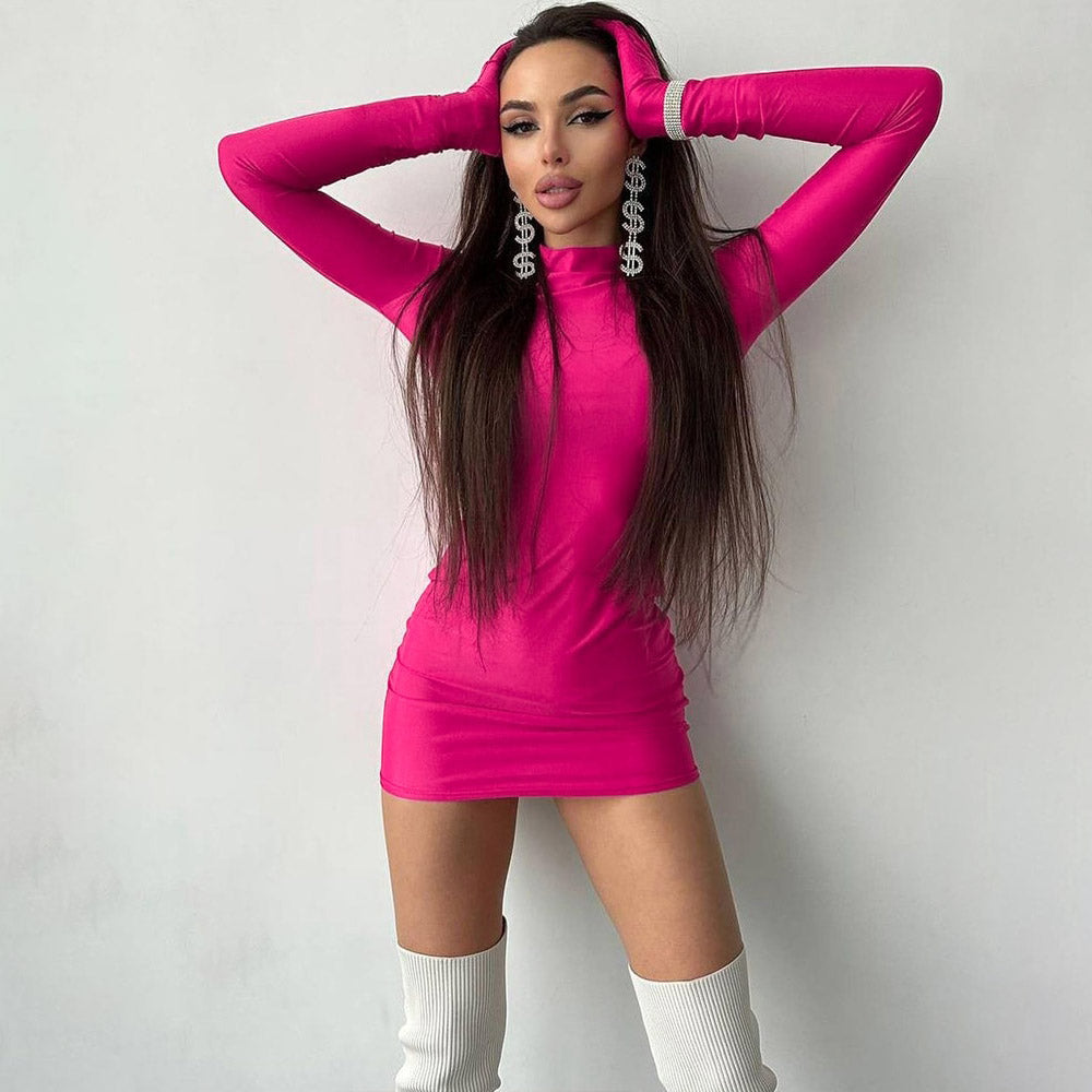 YASU SOLID LOND SLEEVE MINI DRESS with GLOVES