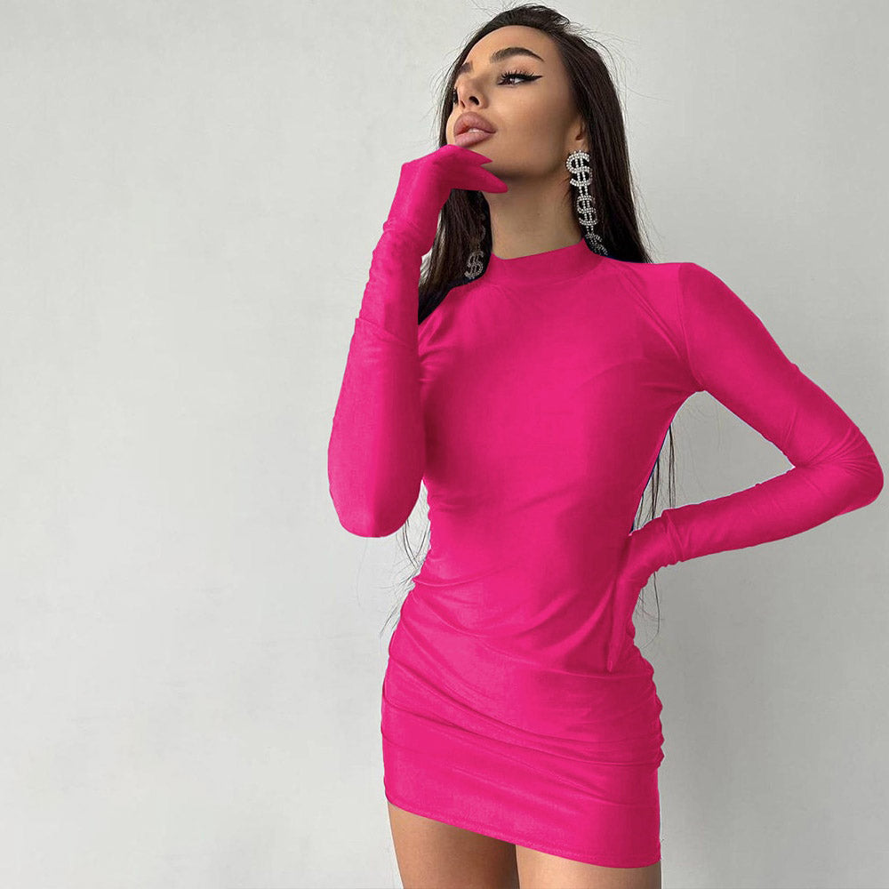 YASU SOLID LOND SLEEVE MINI DRESS with GLOVES