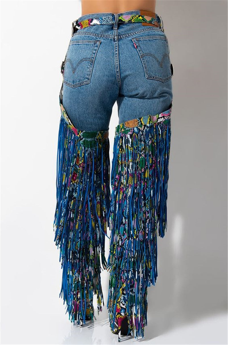 Tassel Fringe Belted Chaps Boots