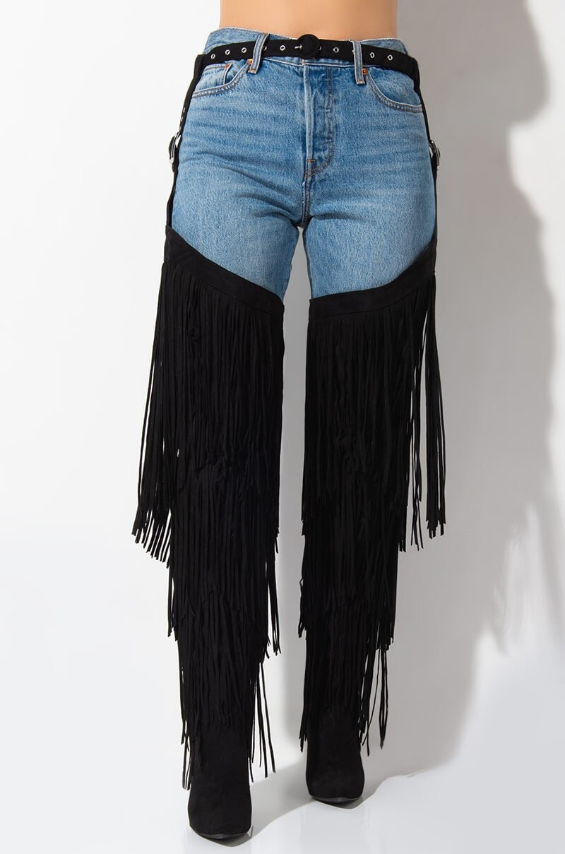 Tassel Fringe Belted Chaps Boots