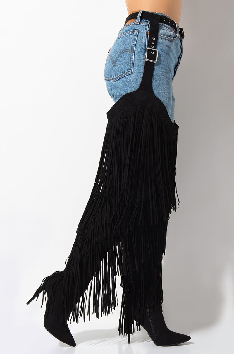 Tassel Fringe Belted Chaps Boots