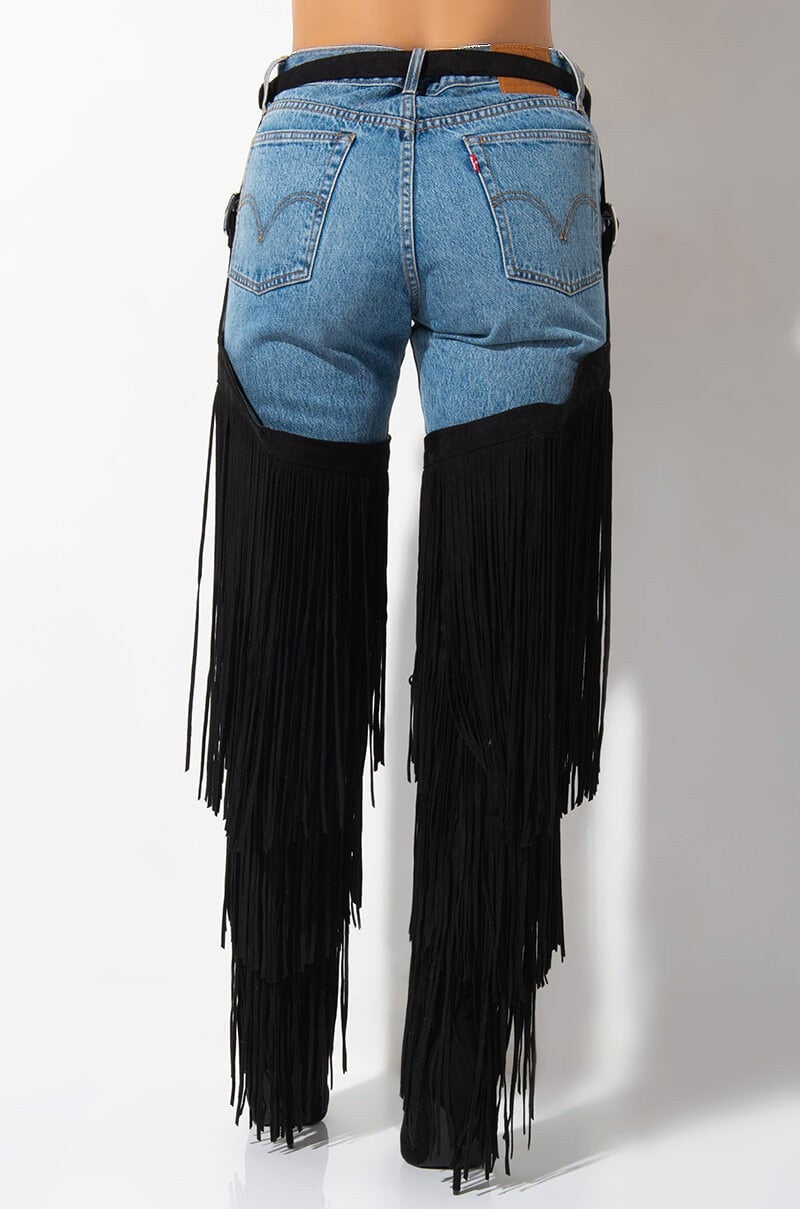 Tassel Fringe Belted Chaps Boots