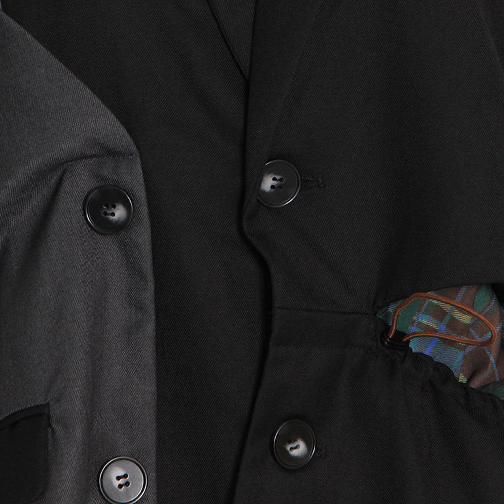 Asymmetric Button Detail Drawstring Waist Deconstructed Hybrid Blazer - Black