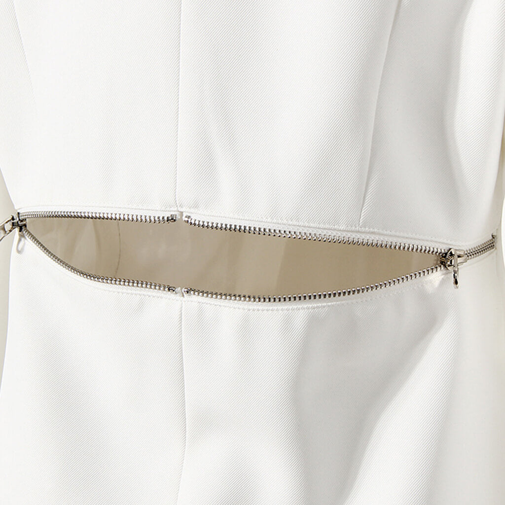Asymmetric Single Breasted Metal Zip Detail Long Sleeve Lapel Collar Blazer
