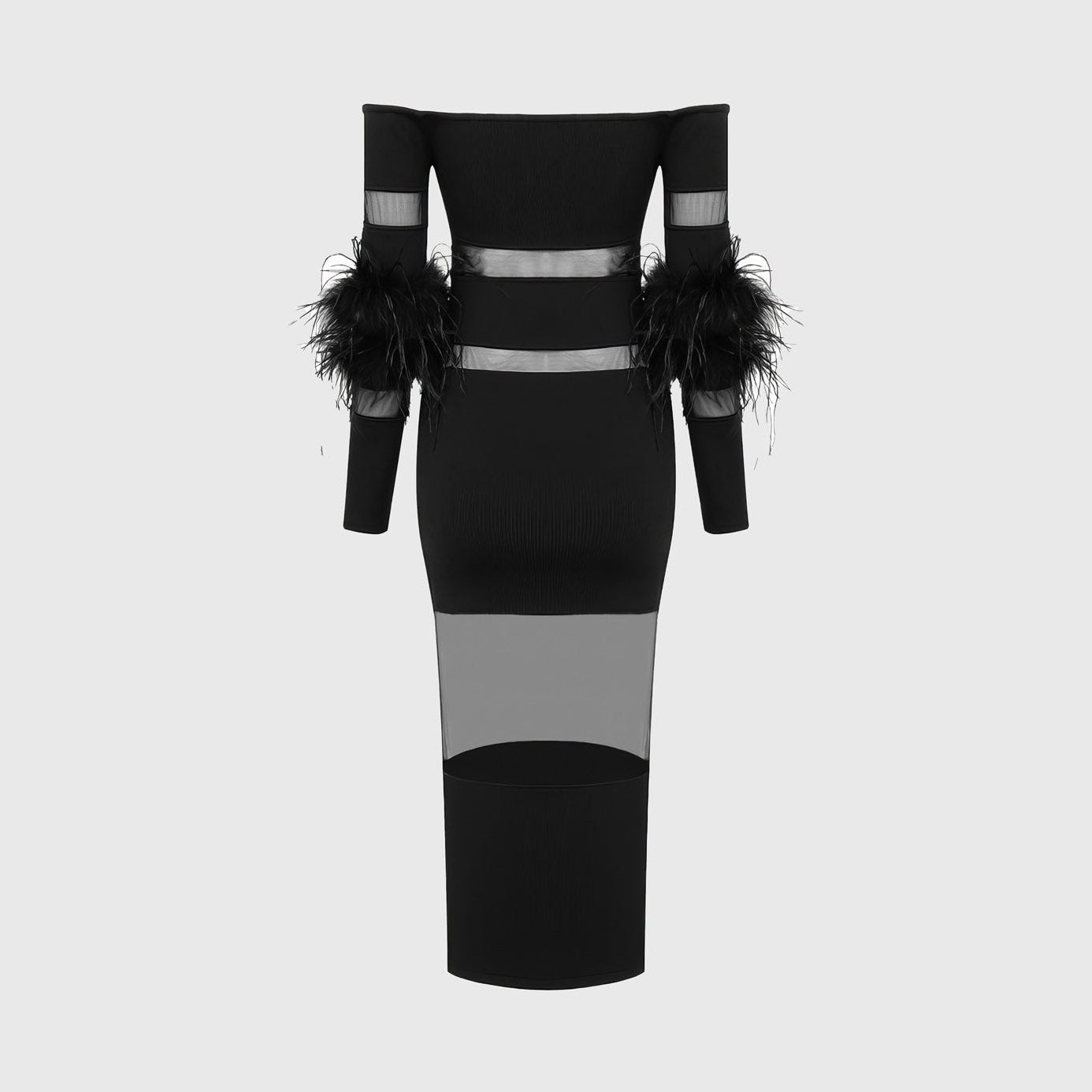 BLACK MESH PATCHWORK MIDI DRESS