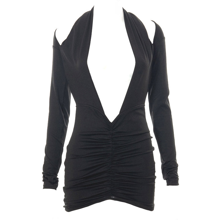 CHICHIRO DEEP NECK BLACK MINI DRESS