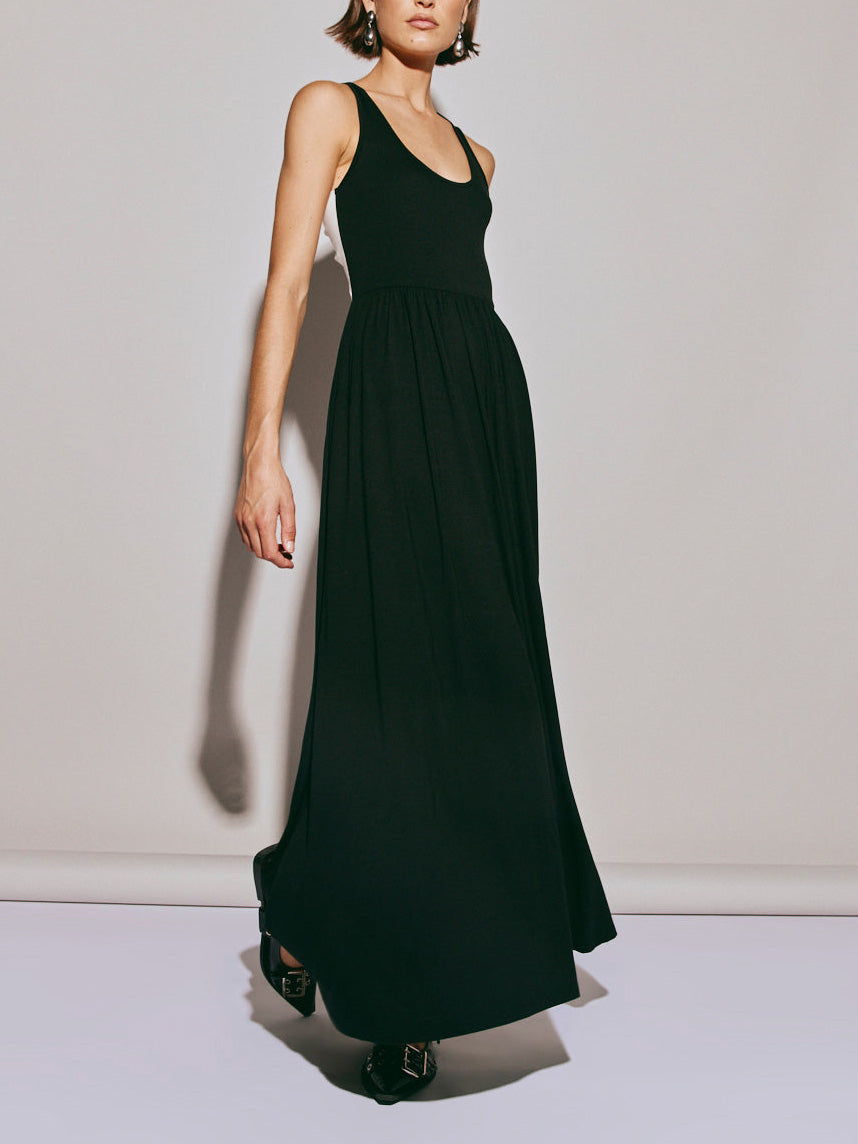 Unique Contrasting Color Cross Back A-Line Midi Dress