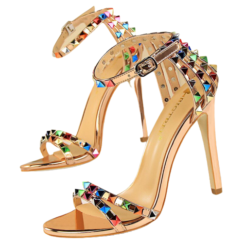 Multicolor Rivet Heel Sandals
