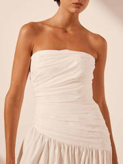 Strapless Irregular Splicing Layered Tube Top Maxi Dress