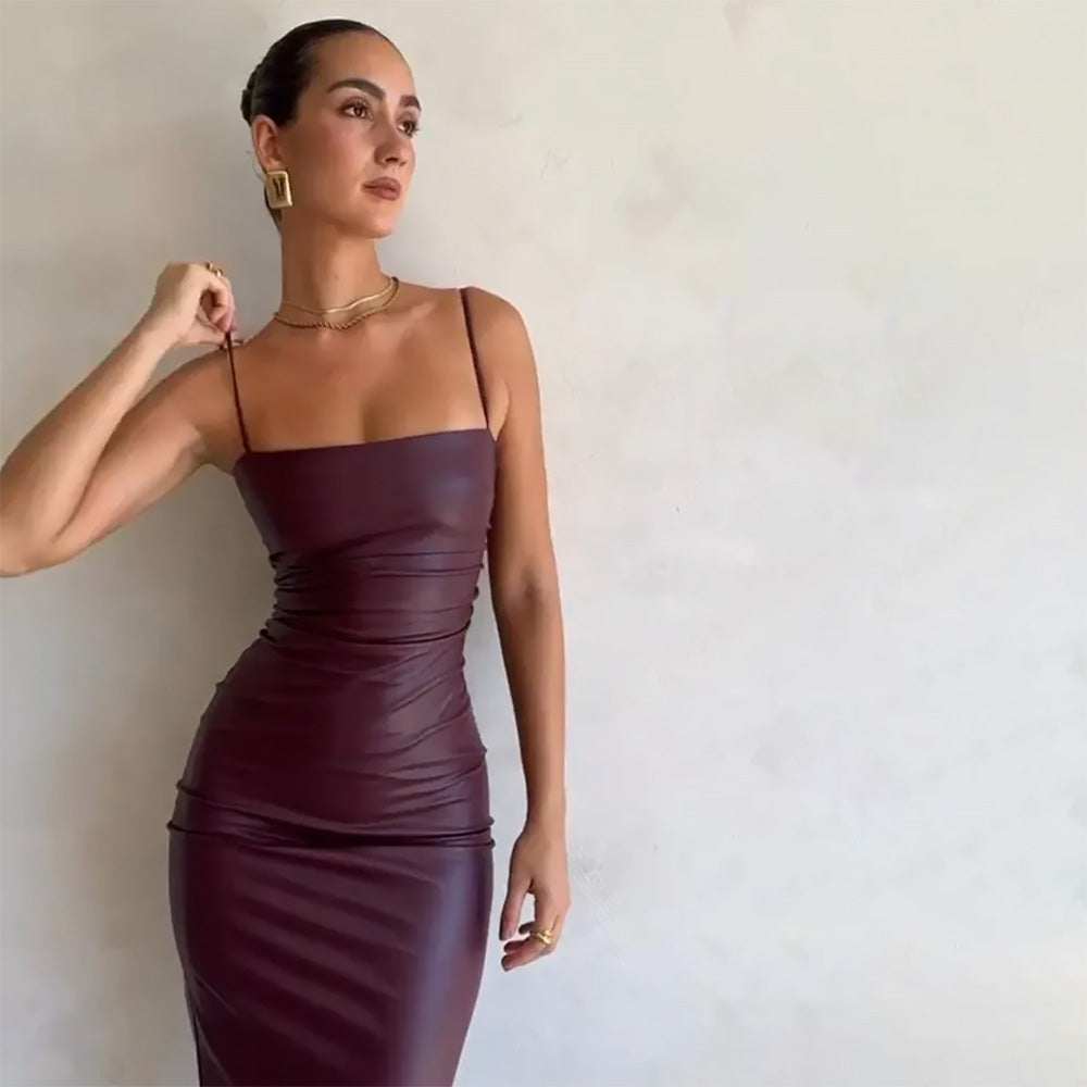 ENNY PU LEATHER LACE UP MIDI DRESS