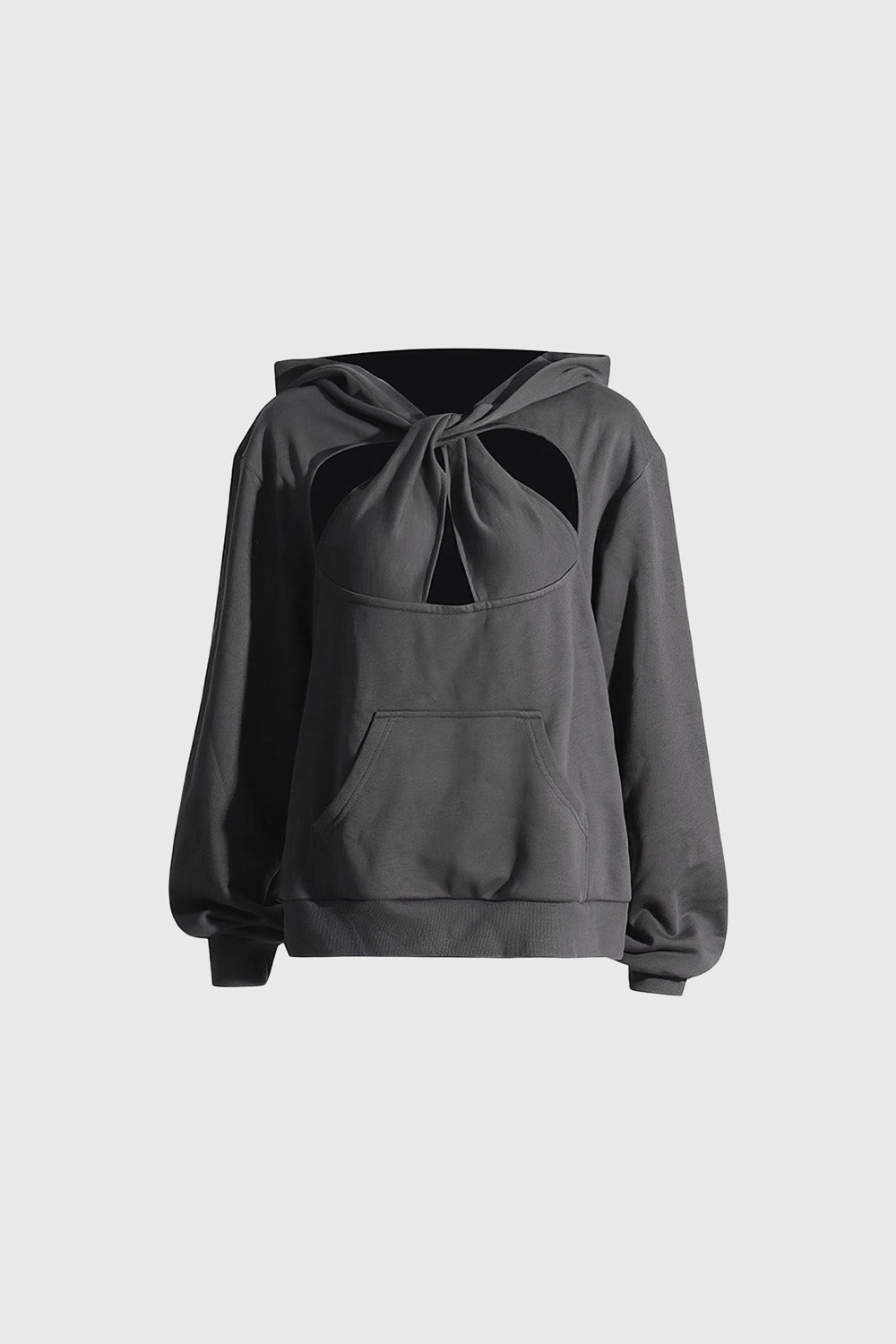 Hooded Sweater with Front Cuts - Grey