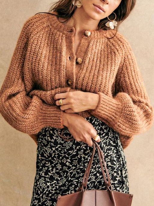 French Solid Color Cardigan Plush Sweater