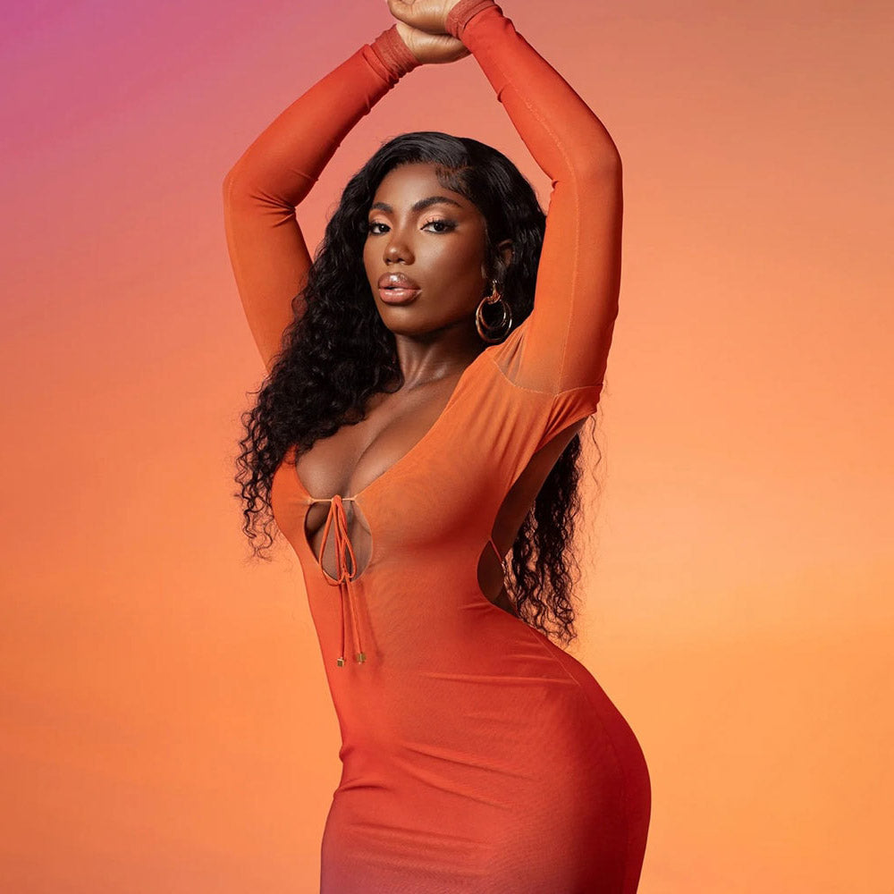 YAYOU GRADIENT COLOR BODYCON MAXI DRESS