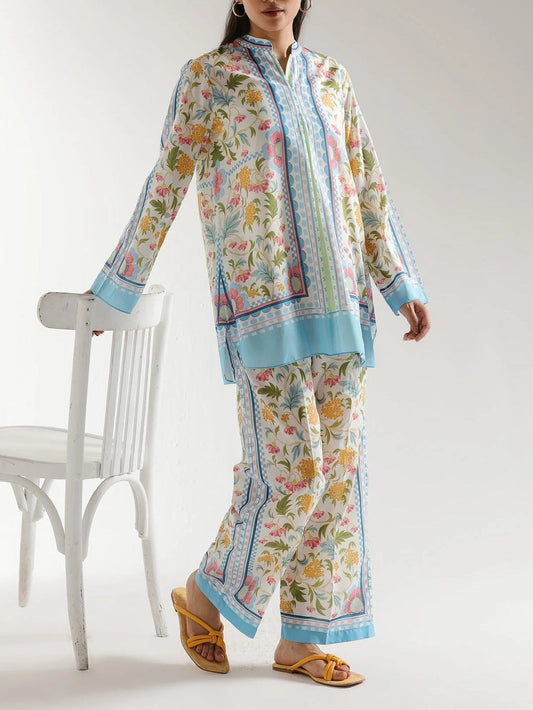 Sky Blue Accents Floral Breeze Co-ord Set