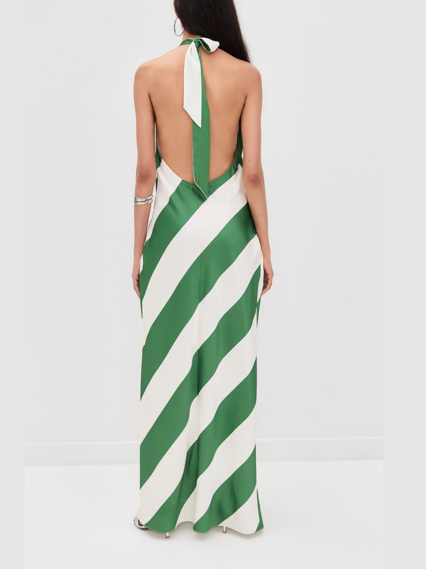 Diagonal Striped Halterneck Maxi Dress