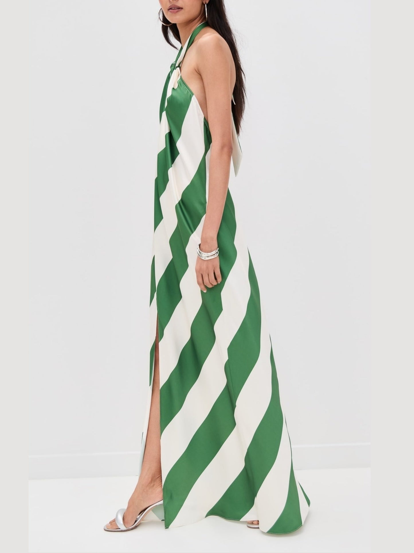 Diagonal Striped Halterneck Maxi Dress