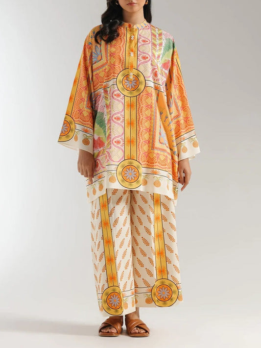 Ethnic Print Loose Top & Wide - leg Pants Set