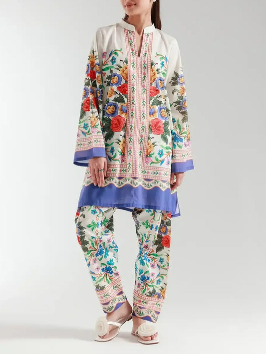 Floral Accents Boho-Chic Color-Blocked Co-ord Set