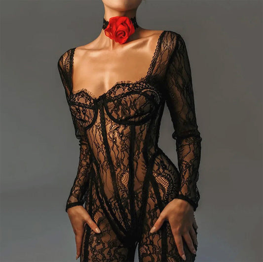 LORA LACE LONGSLEEVE JUMPSUIT