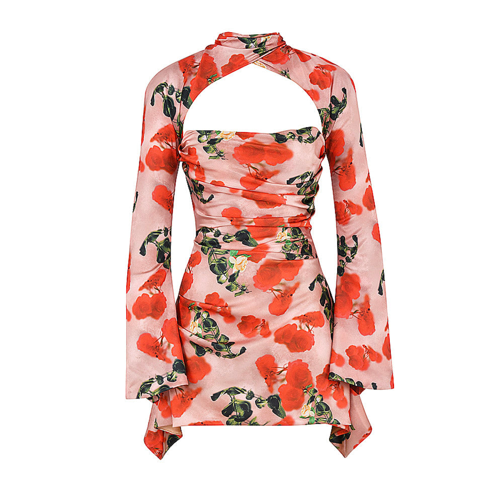 CHIE FLARED SLEEVE HOLLOW OUT MINI DRESS
