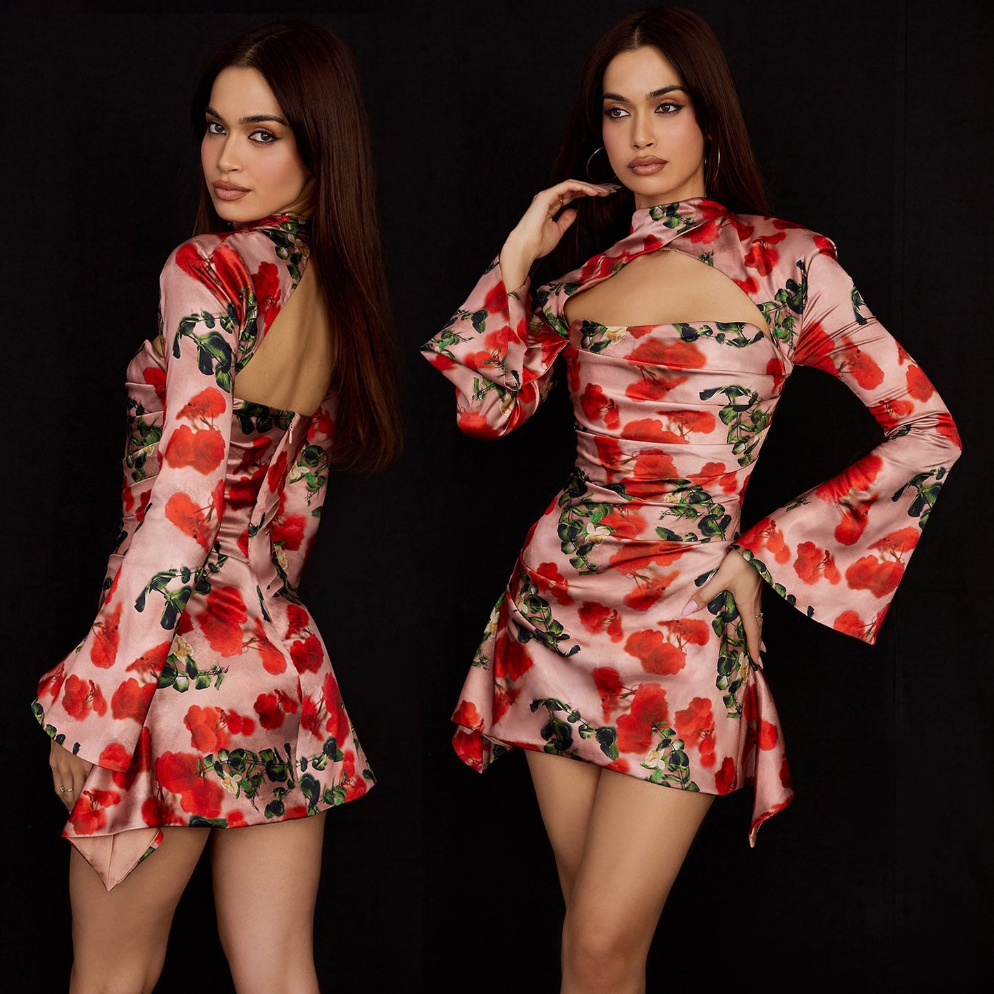 CHIE FLARED SLEEVE HOLLOW OUT MINI DRESS