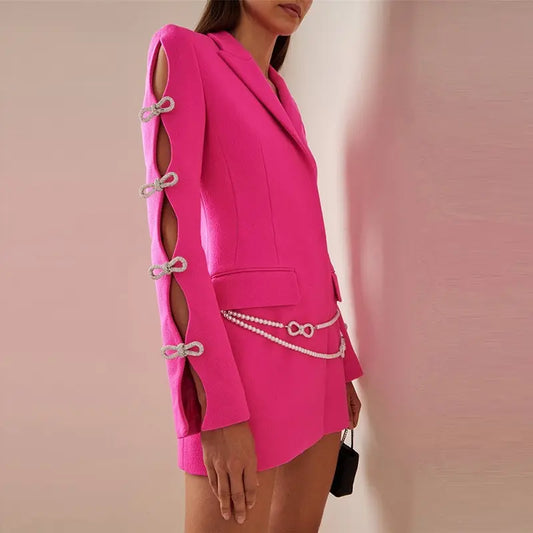 BLAZER DRESS with CUT OUT SLEEVES - Fuchsia
