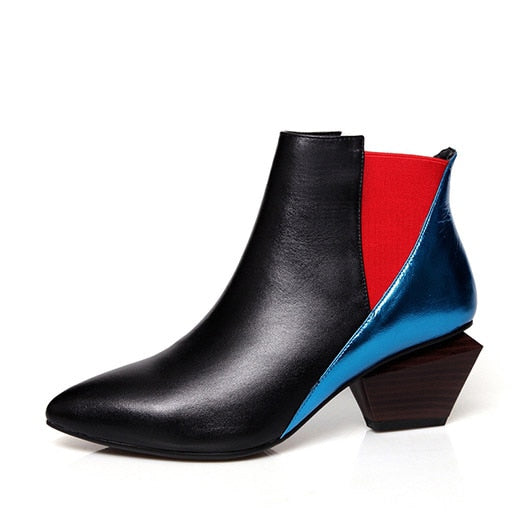 Leather Color Block Ankle  Boots