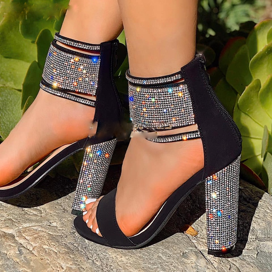 Bling Bling Rhinestone Chunky Sandals