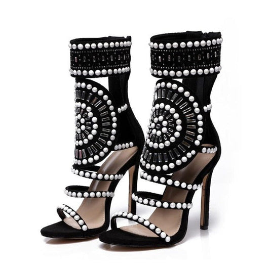 Open Toe Rhinestone Design High Heel Sandals