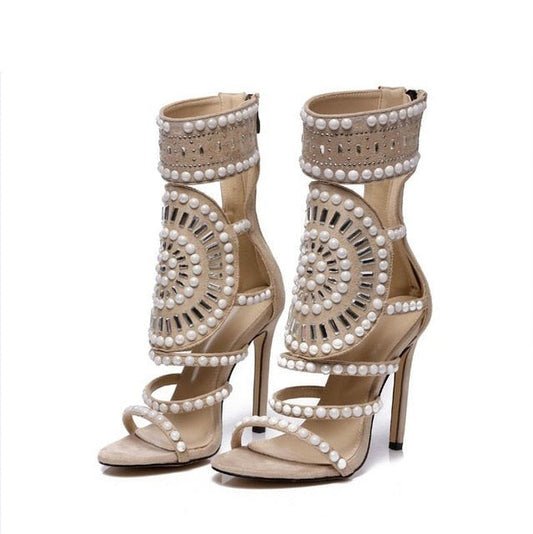Open Toe Rhinestone Design High Heel Sandals